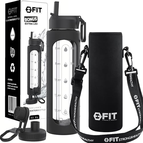 32 oz Glass Water Bottle with Straw Lid