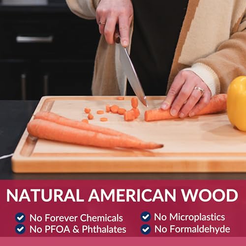 Made in USA Large Solid Maple Wood Cutting Board by Virginia Boys Kitchens (20"L x 15"W)