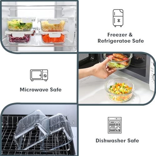 30 Pieces Glass Food Storage Containers Set with Lids (White / 30 Pieces)