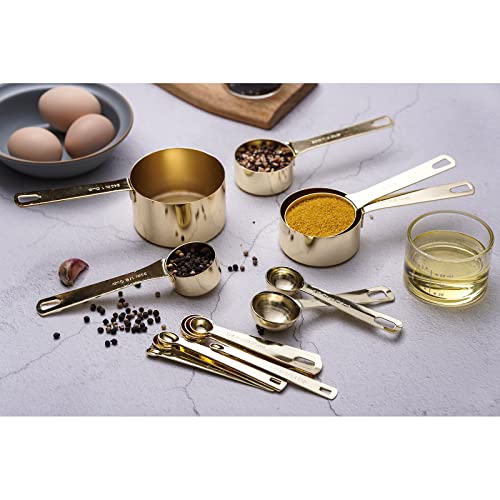 16 Pcs Stainless Steel Measuring Cups & Spoons Set (C - Gold / 16pcs)