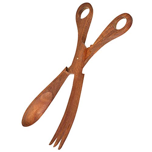 Hand Carved 10 Inch Palm Wood Scissor Tongs