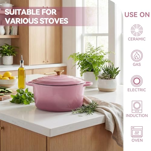 4.5 Quart Enameled Dutch Oven Pot with Lid (4.5 QT / Rose)