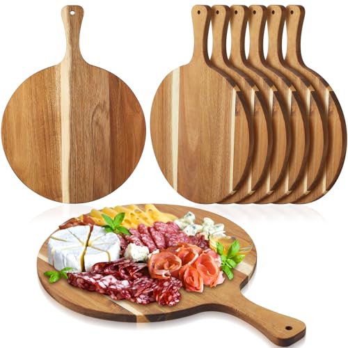 6 Pcs Acacia Wood Round Cutting Board 0.6 Inch Thick (14 x 18.9 Inch)