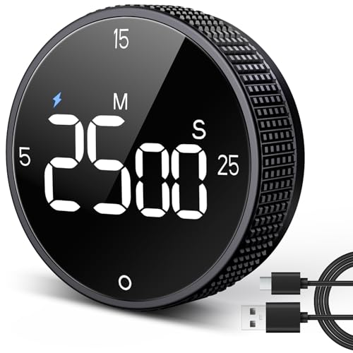 USB Rechargeable Magnetic Kitchen Timer for Cooking (Glossy Black)