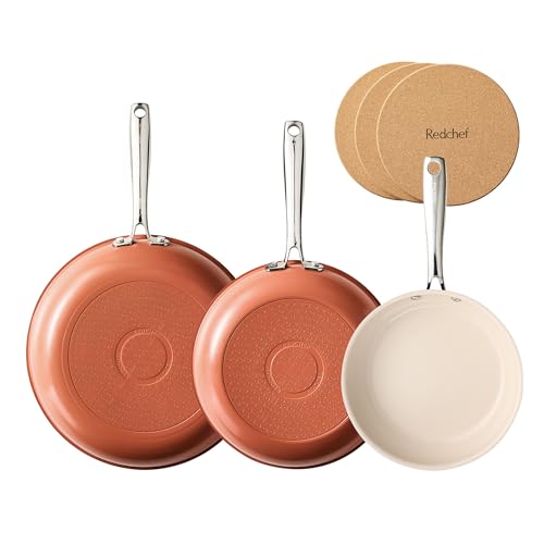 Nonstick Ceramic Frying Pan Set Egg Frying Pan 8 (Pumpkin Orange / 8+9.5+11 Inch)