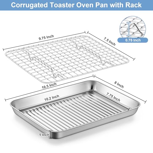 Corrugated Bottom Stainless Steel Baking Pan with Grid Cooling Rack Set