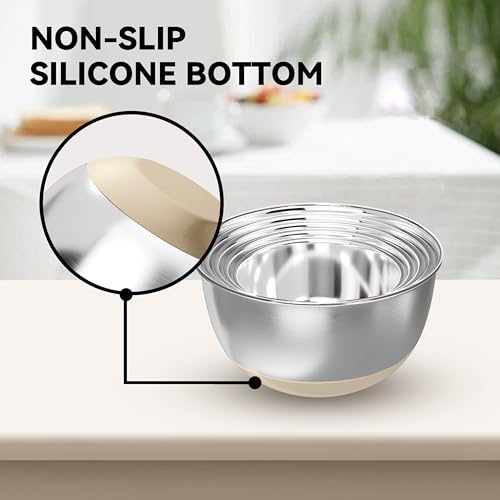 Stainless Steel Mixing Bowls with Lids (Khaki)