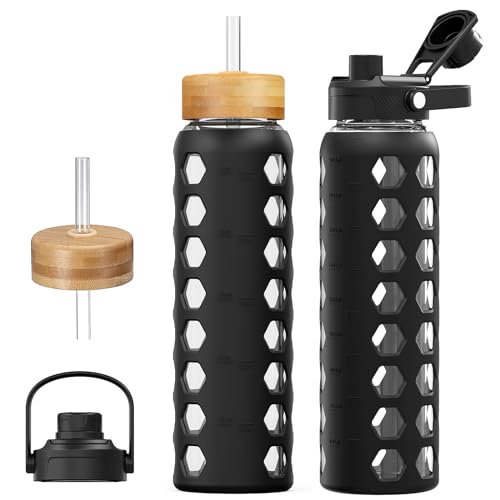 Glass Water Bottles with 2 Lids