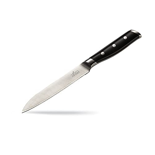 Forged German Stainless Steel Serrated Utility Knife (Silver/Black / 5")