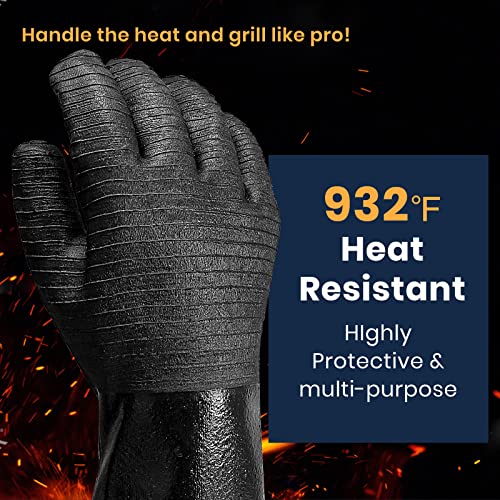 14 Inch Heat Resistant Gloves for Grilling 932°F Neoprene (Black / 14 inches)
