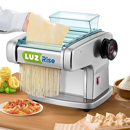 Electric Pasta Maker Automatic Noodle Machine Fresh Pasta Dough Roller Stainless Steel (1.5mm+2.5mm+4mm+9mm Noodles)