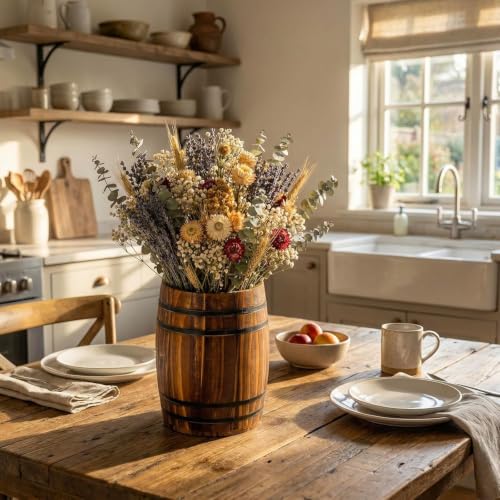 Rustic Wood Wine Barrel Design Kitchen Utensil Crock