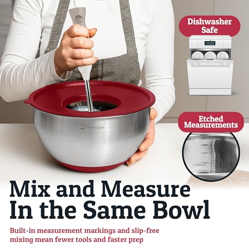 28pc Stainless Steel Mixing Bowls with Lids Set (Utensils - Red)