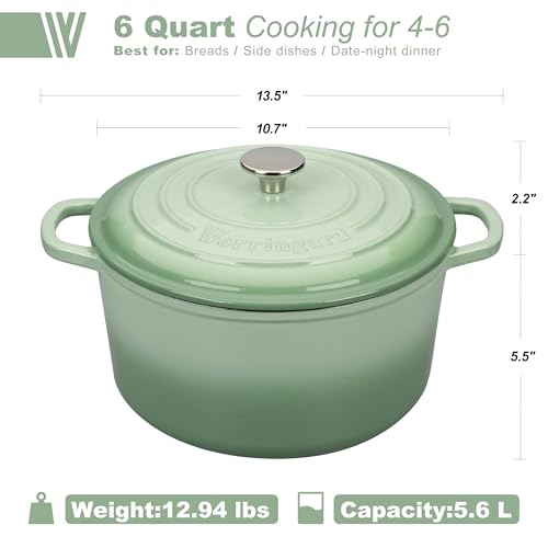 Enameled Cast Iron Dutch Oven Pot with Lid (6 QT / Green)