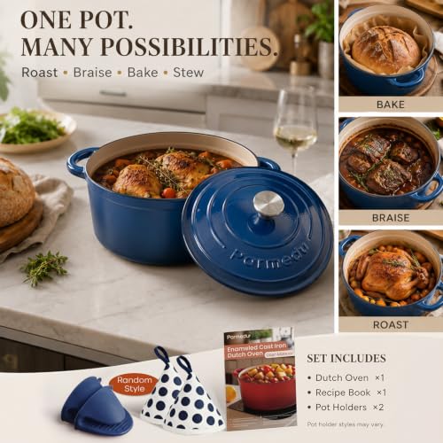 5.5QT Enameled Cast Iron Dutch Oven for Sourdough Bread Indigo Blue (Indigo Blue / 5.5QT)