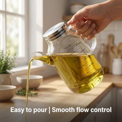 1200ML 40Oz Large Glass Cooking Oil Bottle with Stainless Steel Lid