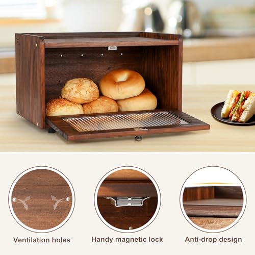 Bread Box Countertop Storage Container Bread Bin Morden Bread Boxes for Kitchen Counter Keeping Fresh Rustic Wood Seasoning Organizer Retro