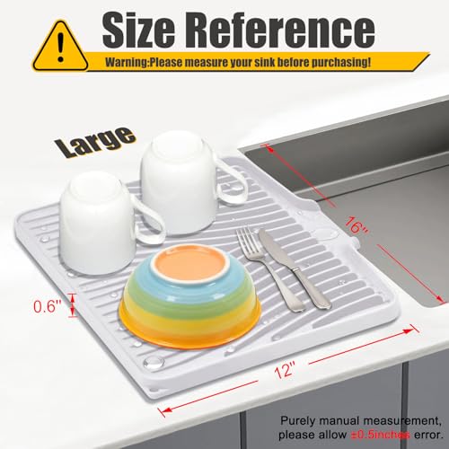 Silicone Dish Drying Mat for Kitchen Counter (White-1pc / 16" x 12")