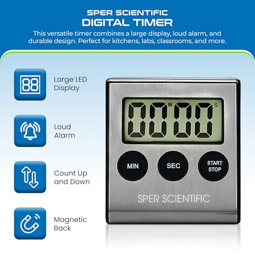 Stainless Steel Digital Lab + Kitchen Timer 810028A (1 Pack)