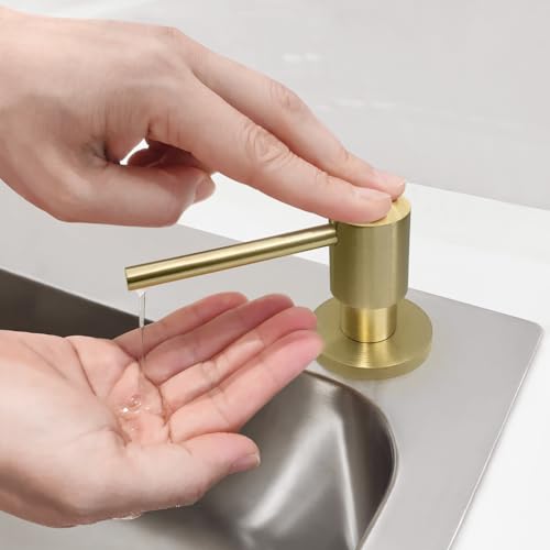 All Brass Soap Dispenser for Kitchen Sink Countertop Sink Soap Dispenser 17 OZ Bottle Built in Refill from The Top with Long Spout