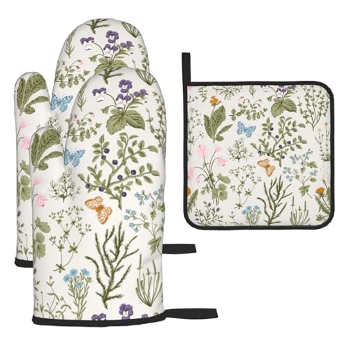 Cute Oven Mitts and Pot Holders Sets of 3 Heat Resistant Oven Gloves