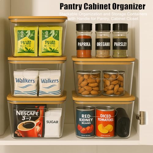 Clear Stackable Storage Bins with Bamboo Lids