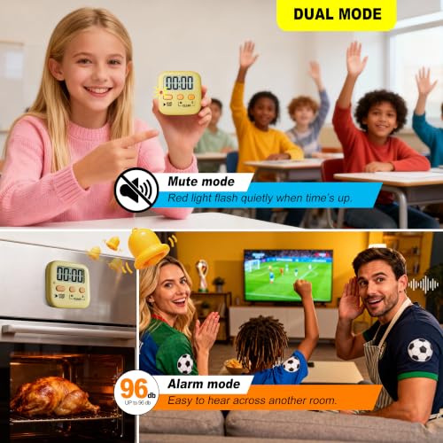 2 Pack Digital Timer for Kids Classroom Kitchen Timers for Cooking (1 * Yellow)