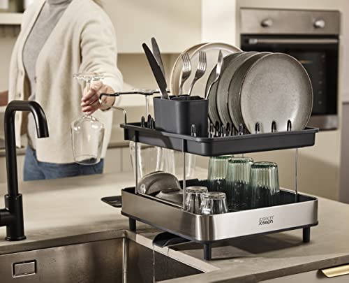 Dish Drying Rack with Wine Glass Holder (2-tier / Gray)