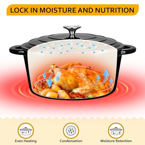 7.5 QT Enameled Cast Iron Dutch Oven Pot with Lid (Black / 7.5QT-Round)