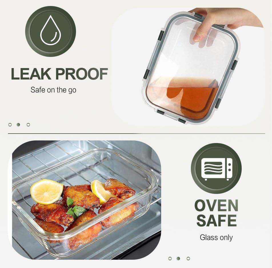 10 Packs 30 oz Glass Meal Prep Containers with Lids (Gray)