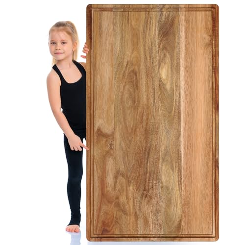 32" x 18" Large Acacia Wood Cutting Boards for Kitchen Wooden Cutting Board with Juice Groove Extra Large Serving Platter Carving Tray for Meat Cheese (Natural / 32" x 18" x 0.9" / Rectangle)