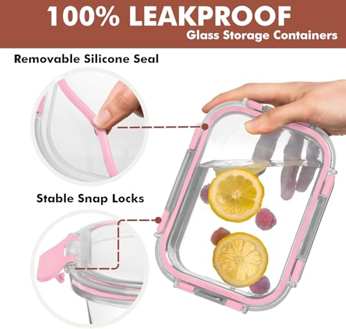 30 PC Glass Food Storage Containers with Lids (Pink)