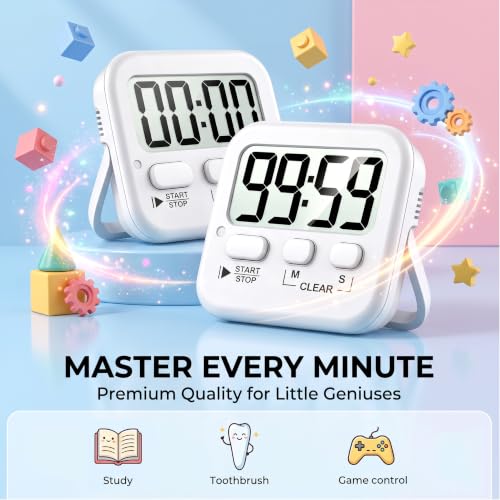 2 Pack Digital Timer for Kids Classroom Kitchen Timers for Cooking (2 * Pure White)