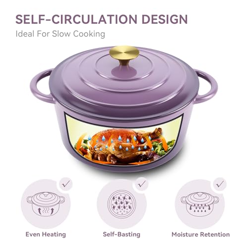 6 Quart Enameled Dutch Oven Pot with Lid (6 QT / Purple)