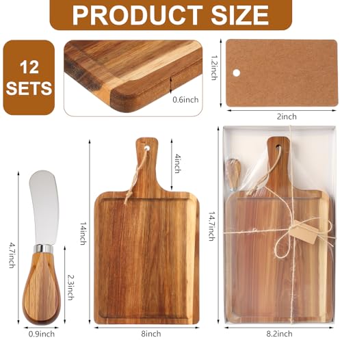 12set Acacia Wood Charcuterie Board with Knife (14 x 8 Inches)