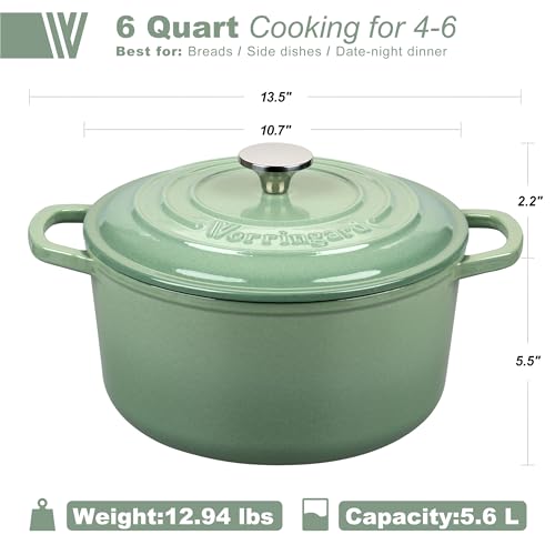 Enameled Cast Iron Dutch Oven Pot with Lid (6 QT / Sage green)