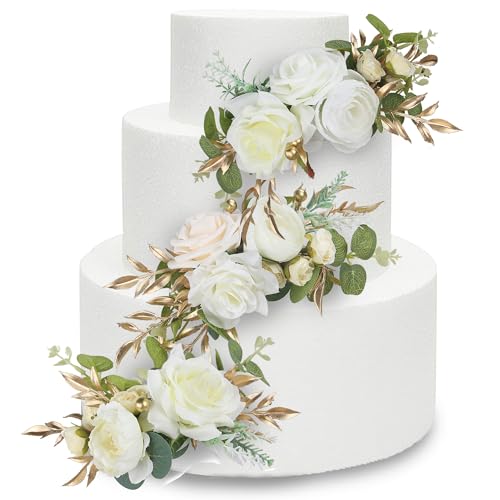 3Pcs Pre made Cake Topper Cake Decorating Flowers for Cake Decor Cake Flowers for Wedding Baptism Birthday Party Bridal Baby Shower