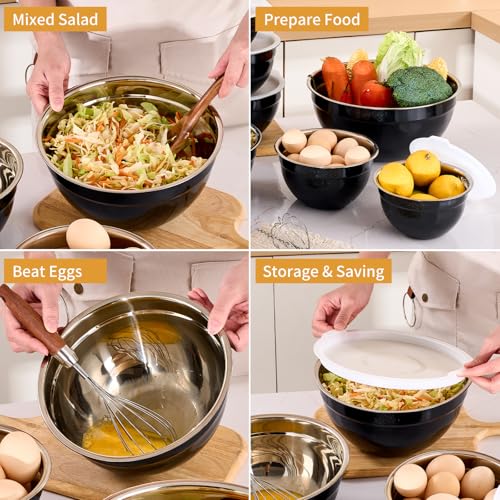 Black Mixing Bowls with Airtight Lids (Black / 7 Pieces)
