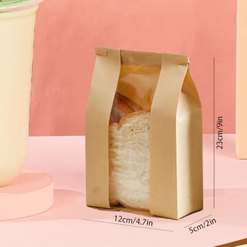 Kraft Paper Bread Bags Loaf Bags with Window Homemade Baked Packaging Storage Bags for Bake Cookie Treat