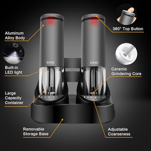 Electric Salt and Pepper Grinder Set USB Rechargeable