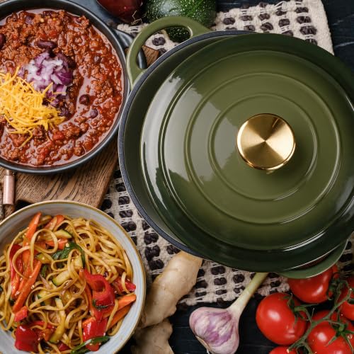 Dutch Oven Enameled Cast Iron with Lid (Golden Green / 3 QT)