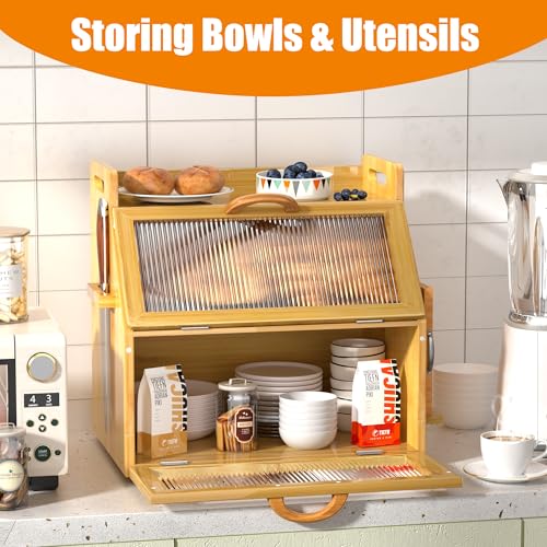 Bread Box for Kitchen Countertop (Brown)
