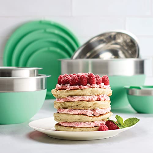 10 Pc Covered Stainless Steel and Silicone Mixing Bowl Set (10 PC Set / Mint Green)