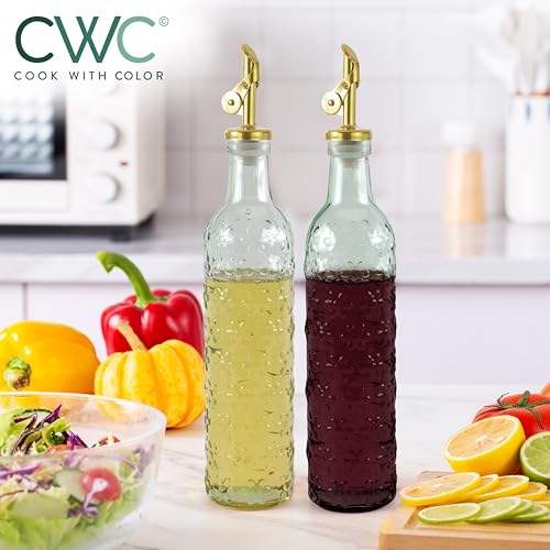 Glass Olive Oil Bottle Dispenser (Floral / Green)