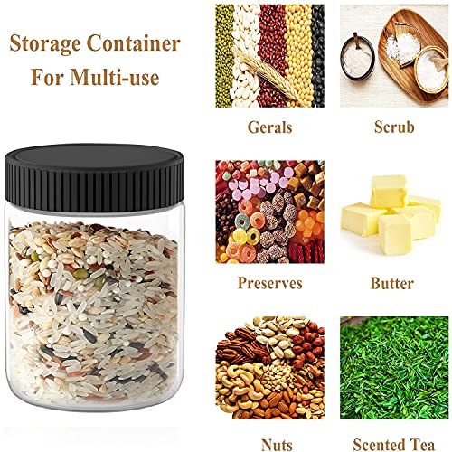 8 Oz Clear Plastic Jars with Black Lids Refillable Kitchen Storage Containers for Dry Food
