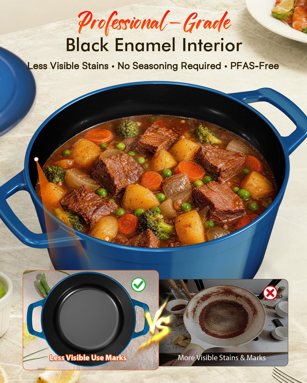 6 Qt PFAS Free Enameled Cast Iron Dutch Oven Pot with Lid (Santorini)