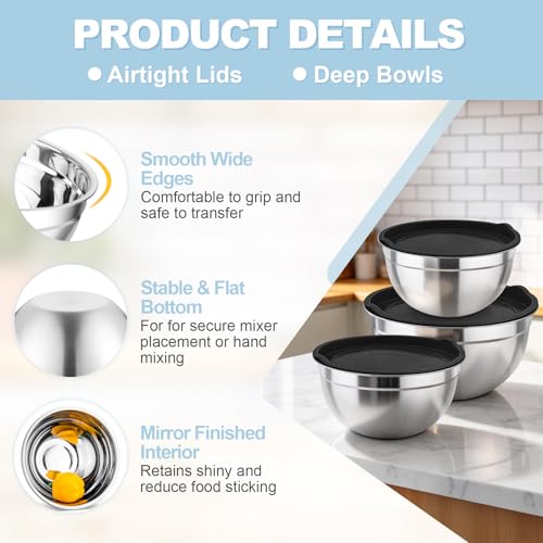 Mixing Bowls Stainless Steel Nesting Salad Bowls with Airtight Lids Set