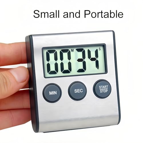 2 Pack Digital Kitchen Timer with Magnetic Countdown Loud Alarm Hanging Hole Bracket Stainless Steel Battery Easy to Carry for Cooking Baking Sports (2 Pack)