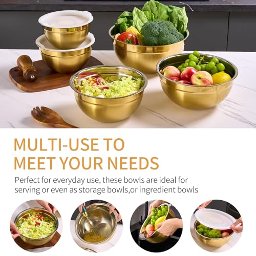 Gold Mixing Bowls with Airtight Lids (Gold / 5 Pieces)