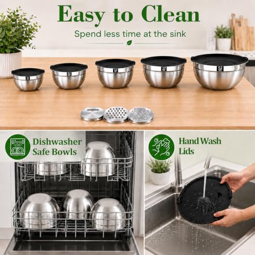 8PCS Mixing Bowls with Lids Set (8PCS Black Mixing Bowl Set)